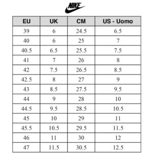 tabella guida alle taglie Nike uomo alexander John Shoes AlexanderJOHN.it