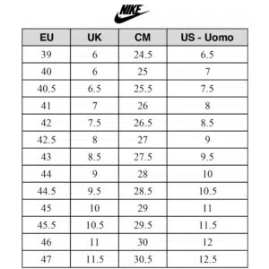 tabella guida alle taglie Nike uomo alexander John Shoes AlexanderJOHN.it
