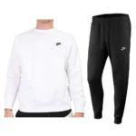 Nike Uomo Tuta Completa Girocollo Bianco Nero Felpa Pantalone Cotone Felpato NSW Club AXJN ALEXANDERJOHN.IT ALEXANDER JOHN SHOES