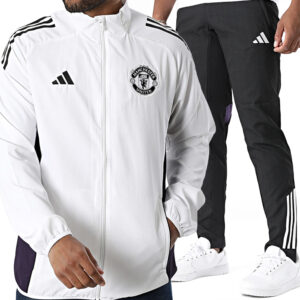 Adidas Manchester United Tuta Completa Bianco Nero Viola JP3108/JP3109 felpa zip pantalone calcio sportiva