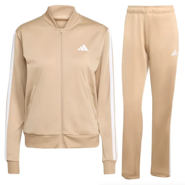 Adidas 3 Stripes Essentials Tuta Completa Beige Donna JX0507 Acetato palestra ginnastica leggera