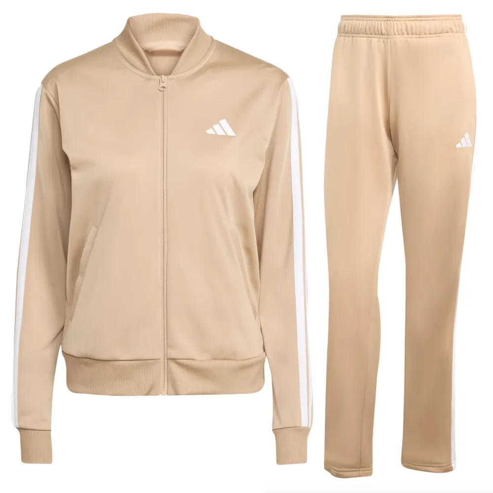 Adidas 3 Stripes Essentials Tuta Completa Beige Donna JX0507 Acetato palestra ginnastica leggera