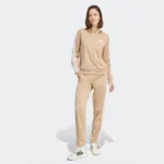 Adidas 3 Stripes Essentials Tuta Completa Beige Donna JX0507 Acetato palestra ginnastica leggera