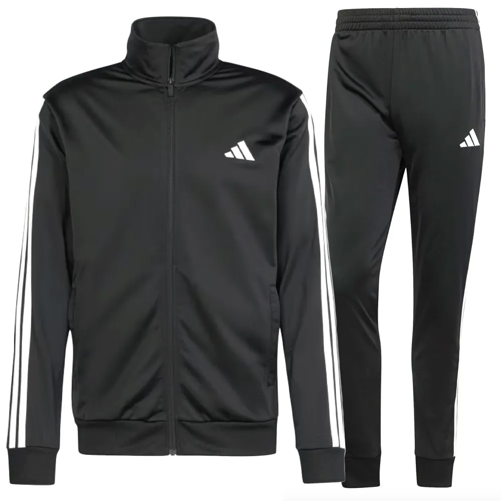 Adidas 3 stripes tricot basic Acetato Nero bianco JI8858 - 2 Adidas 3 Stripes Basic Tuta Completa Nero Bianco Uomo JI8858 acetata comoda palestra ginnastica casa