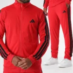 Adidas 3 Stripes Basic Tuta Completa Rosso Nero Uomo