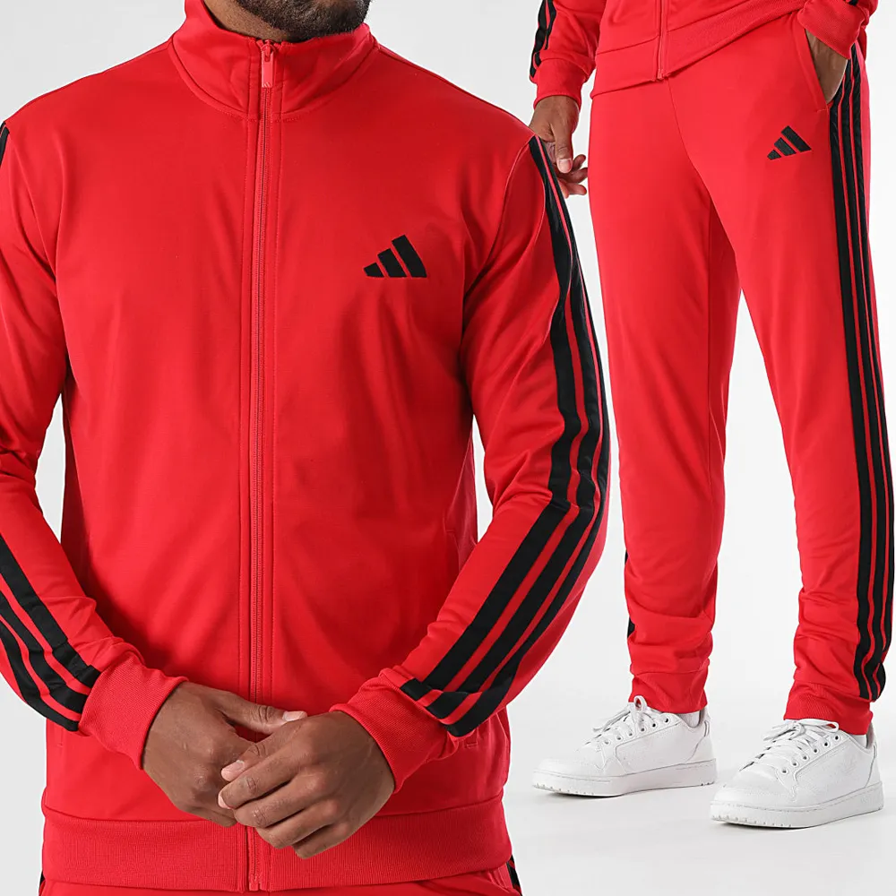 Adidas 3 stripes tricot basic Acetato rosso Nero JI8852 - 1 Adidas 3 Stripes Basic Tuta Completa Rosso Nero Uomo - immagine 1