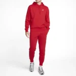 Nike Club Fleece Tuta Completa Rosso Cappuccio Uomo FN3866-657/FN3801-657 Cotone garzato sport palestra ginnastica
