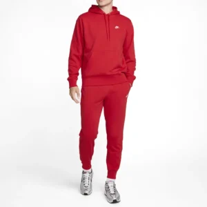 Nike Club Fleece Tuta Completa Rosso Cappuccio Uomo FN3866-657/FN3801-657 Cotone garzato sport palestra ginnastica