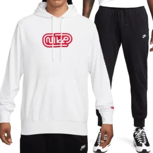 Nike Tuta Completa Club Ft Cappuccio Bianco Nero Uomo