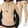 Adidas Tuta Completa French Terry Beige Nero Uomo Felpata Cappuccio KB5265