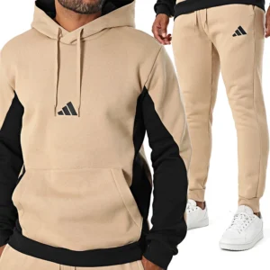 Adidas Tuta Completa French Terry Beige Nero Uomo Felpata Cappuccio KB5265
