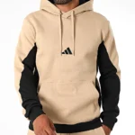Adidas Tuta Completa French Terry Beige Nero Uomo Felpata Cappuccio KB5265