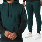Adidas Tuta Completa French Terry Verde Nero Uomo Felpata Cappuccio KB5266