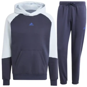 Adidas Tuta Completa Colorblock Blu Felpata Cappuccio Uomo IX1278 invernale calda cotone