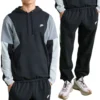Nike Tuta Completa Club Fleece ColorBlock Nero Grigio Uomo Felpata Cappuccio HV1165-010