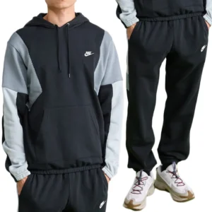Nike Tuta Completa Club Fleece ColorBlock Nero Grigio Uomo Felpata Cappuccio HV1165-010
