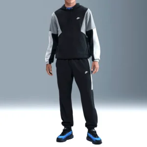 Nike Tuta Completa Club Fleece ColorBlock Nero Grigio Uomo Felpata Cappuccio HV1165-010