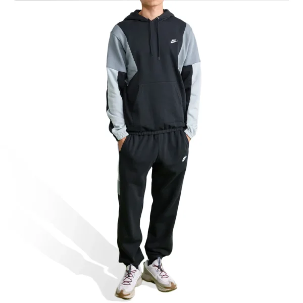 Nike Tuta Completa Club Fleece ColorBlock Nero Grigio Uomo Felpata Cappuccio HV1165-010