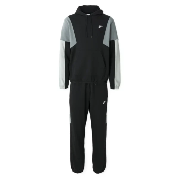 Nike Tuta Completa Club Fleece ColorBlock Nero Grigio Uomo Felpata Cappuccio HV1165-010