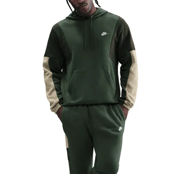 Nike Tuta Completa Club Fleece ColorBlock Verde Uomo Felpata Cappuccio HV1165-323
